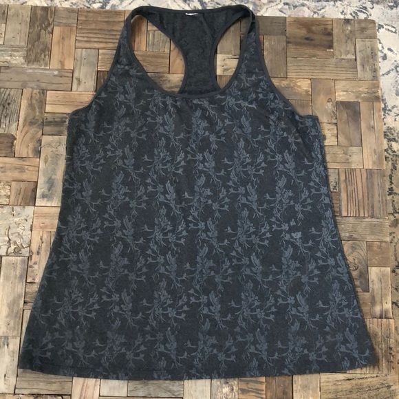Fabletics Charcoal Gray Floral Racerback Tank Medium - Picture 1 of 6